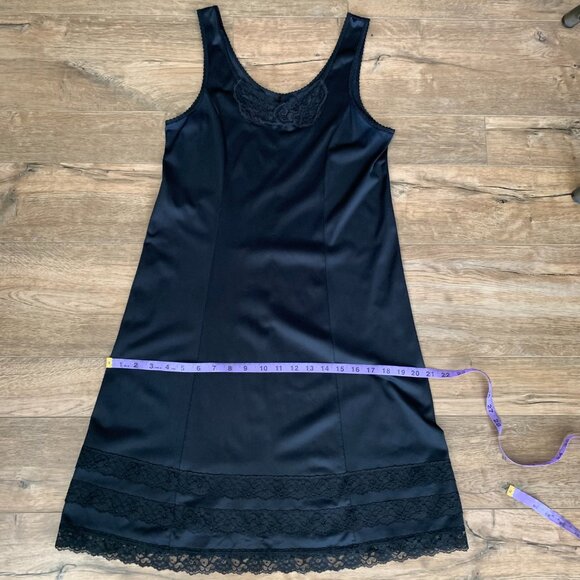 Vintage Pink Lady Slip Dress Nightgown 36 Black Satin Lace Trim Midi Lingerie - Picture 14 of 14